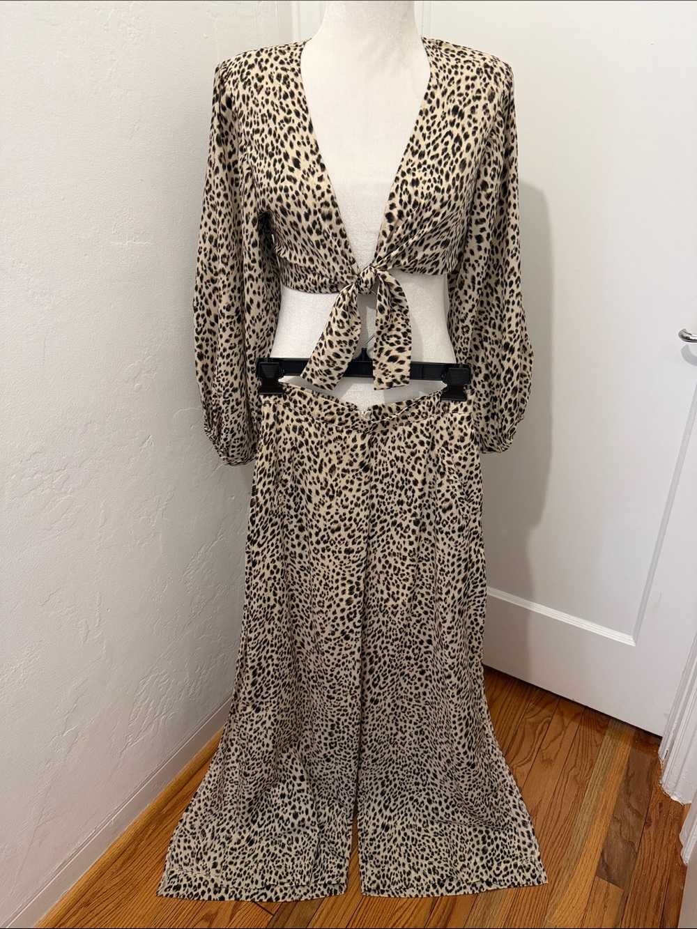 NIGHTWALKER Beige Leopard Tie-Front Top & Maxi Skirt Set